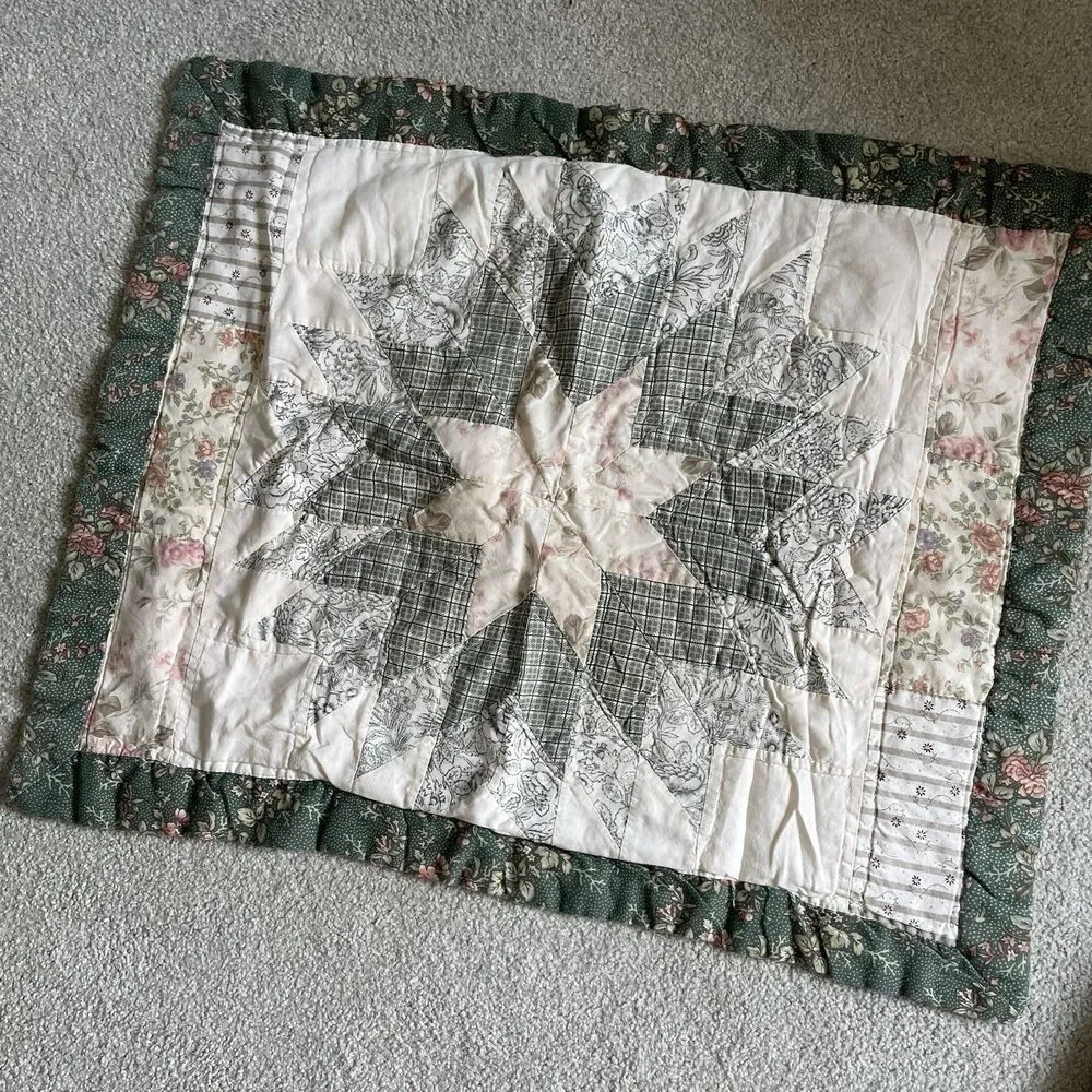 Vintage Quilted Pillow Shams Cases Cottagecore Rustic Boho Queen Size Set of 2